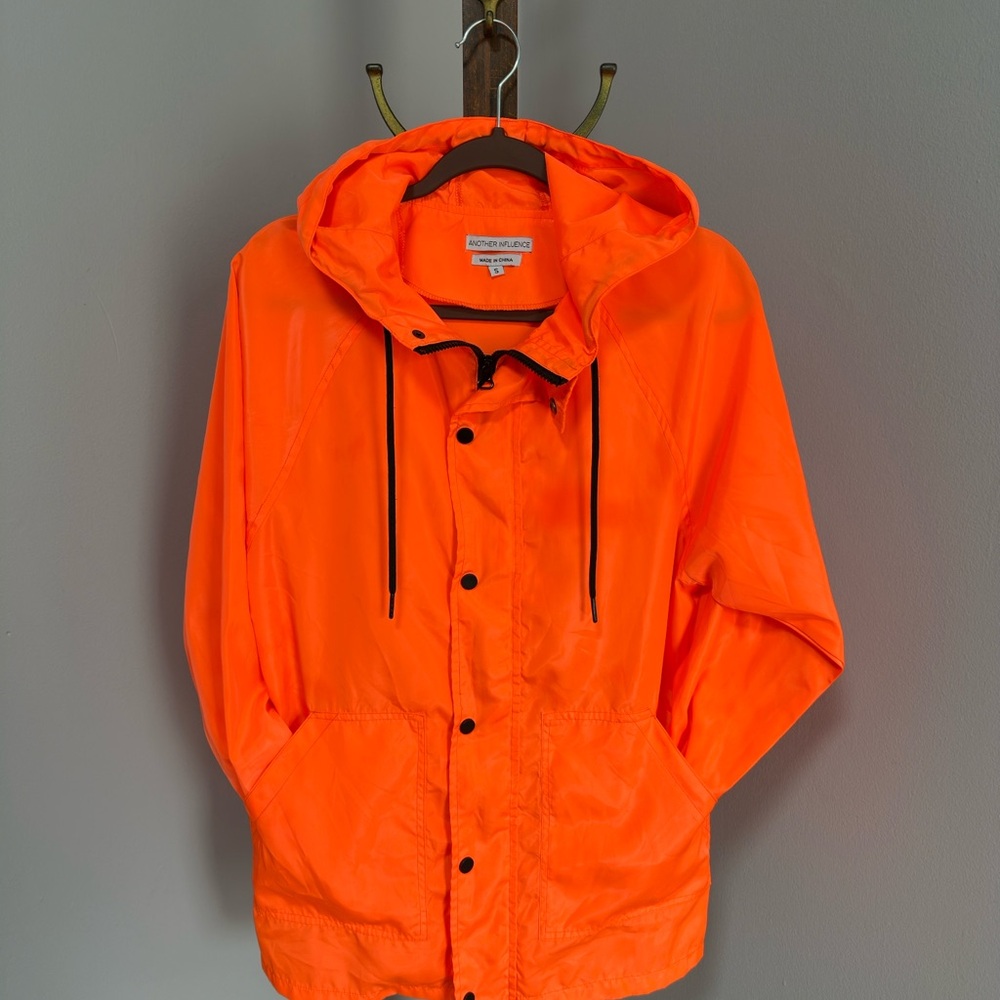 Orange Hooded Windbreaker Lightweight Water-Resistant
